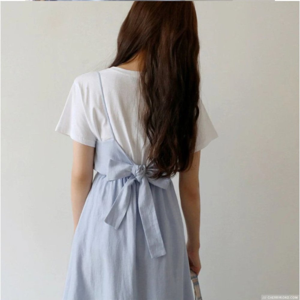 Korean Brand Cherrykoko Spaghetti Strap Gathered Maxi Linen Dress -***FREE SHIPP